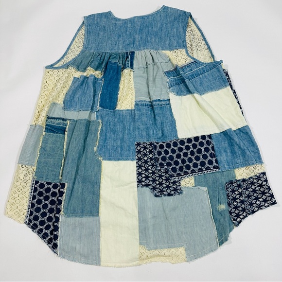 We The Free Patchwork Mini Dress - Blue and Cream - Picture 2 of 9